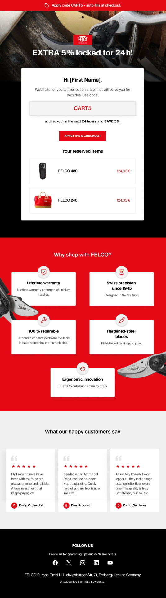 FELCO cart abandonment email